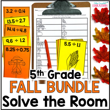 Preview of FALL Math Theme Solve the Room BUNDLE - 5th Grade Math Review