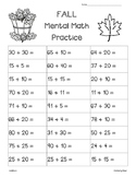 FALL Mental Math Addition Practice Worksheet