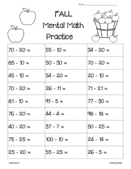 Resultado de imagen para mental subtraction worksheet