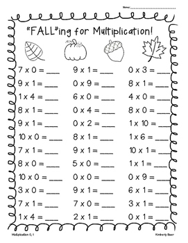 Preview of FALL Multiplication Practice Worksheet Pack--6 pages