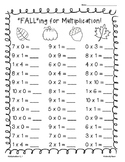 FALL Multiplication Practice Worksheet Pack--6 pages