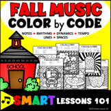 FALL Music COLOR by CODE WORKSHEETS Note Rhythm Dynamics T