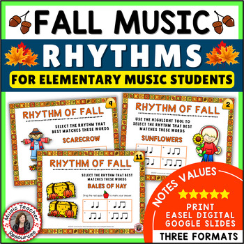 Preview of FALL Music Worksheets - Match the Rhythm to the Words