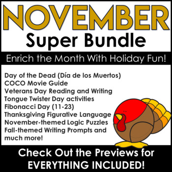 Preview of FALL | November Activities | Thanksgiving Writing Prompt | Logic Puzzles BUNDLE