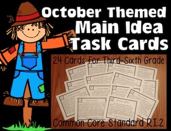 Preview of FALL: October Main Idea Task Cards: Common Core RI.3.2, RI.4.2, RI.5.2, RI.6.2