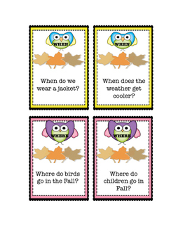 FALL WH QUESTIONS (Revised) for K-1st GRADE by Christy ...