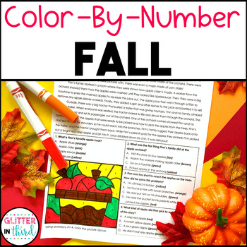 Preview of FALL Reading Comprehension Coloring Pages Color By Number