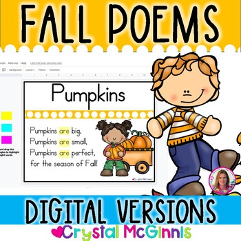 Preview of FALL Sight Word Poems DIGITAL VERSIONS - GOOGLE SLIDES, POWERPOINT, COLORED PDF
