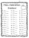 FALL Subtraction Practice -- 4 Leveled Worksheets  -- Grea