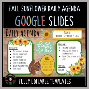 Preview of FALL Sunflower Daily Agenda Google Slides Templates | Fully Editable Low Prep