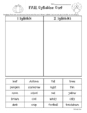 FALL Syllable Sorts! 1 vs. 2 syllables & 2 vs. 3 syllables