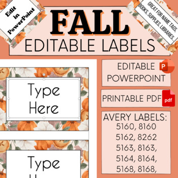 Preview of FALL THANKSGIVING Editable Labels Tags (Avery 5160, 5162, 5163, 5164, 5168)