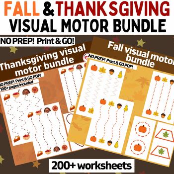 Preview of OT FALL & THANKSGIVING prewriting line & shape worksheet bundle 200+ pages