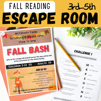 Preview of FALL THEMED Reading ESCAPE ROOM | 3rd - 5th Grade