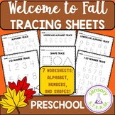 FALL Themed Tracing Worksheets for Preschool, alphabet num