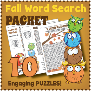 Preview of FALL VOCABULARY - 10 Word Search Puzzle Worksheet Activities