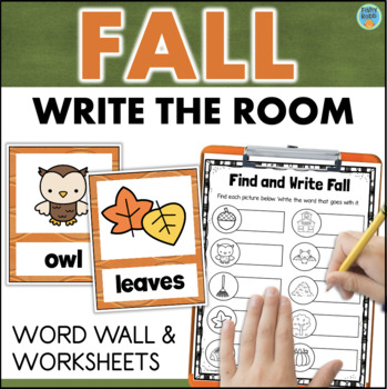 Preview of Autumn FALL Write the Room Worksheets Vocabulary Word Wall Cards Word Search