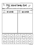 FALL Word Families Cut/Paste Sorting Worksheet Pack - Shor
