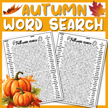 Preview of FALL Word Search Puzzle Worksheets, Autumn vocabulary activities, Easy and Hard