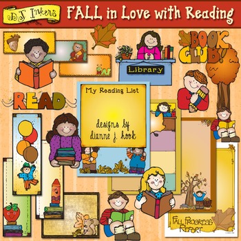 Preview of FALL in Love with Reading - Autumn Clip Art, Borders and Bookmarks