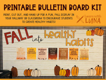 Preview of FALL into Healthy Habits Printable Bulletin Board Kit