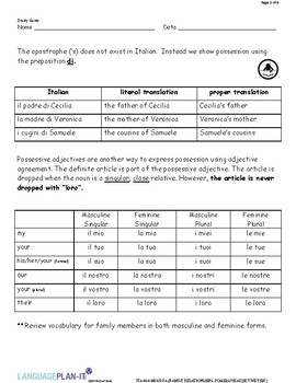 Preview of FAMILY RELATIONSHIPS, POSSESSIVE ADJECTIVE TEST (ITALIAN)