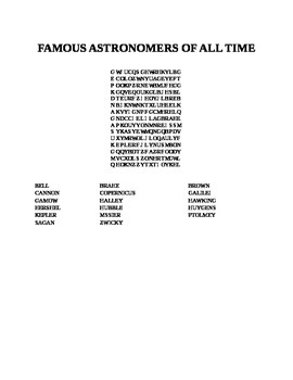 Preview of FAMOUS ASTRONOMERS OF ALL TIME WORD SEARCH