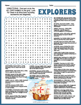Preview of FAMOUS EARLY EUROPEAN EXPLORERS Word Search Puzzle Worksheet Activity
