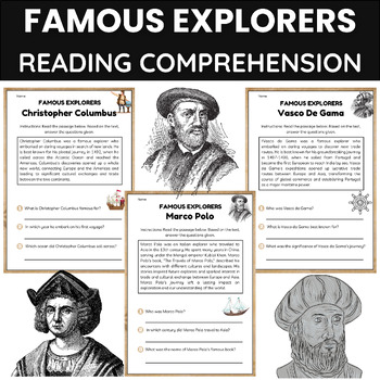 Preview of Famous Explorers Reading Comprehension | World Geography and History