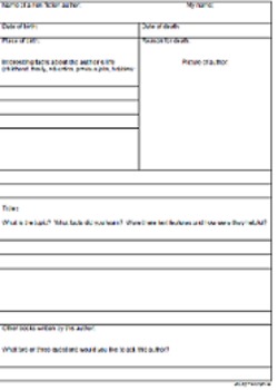 Preview of FAMOUS AUTHOR BIOGRAPHY RESEARCH TEMPLATE Fiction Core French Immersion