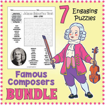 Preview of FAMOUS MUSIC COMPOSERS BUNDLE - Word Search Puzzle Worksheet Activities