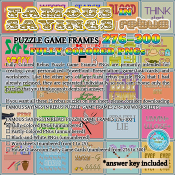 Preview of FAMOUS SAYINGS in Fully Colored Rebus Puzzle Game Frames 276–300 PNGs