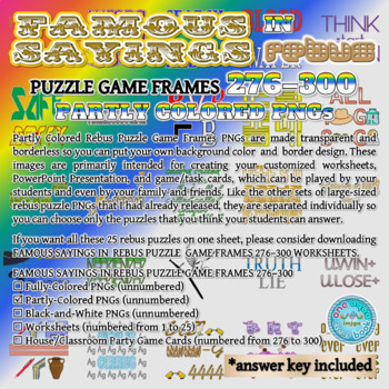 Preview of FAMOUS SAYINGS in Partly Colored Rebus Puzzle Game Frames 276–300 PNGs