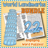 FAMOUS WORLD LANDMARKS BUNDLE - 22 Word Search Puzzle Worksheets