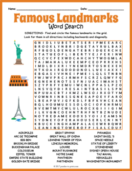 famous world landmarks monuments word search puzzle worksheet tpt