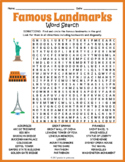 FAMOUS WORLD LANDMARKS / MONUMENTS Word Search Puzzle Worksheet