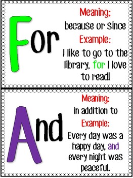 FREE Fanboys Coordinating Conjunctions Cards