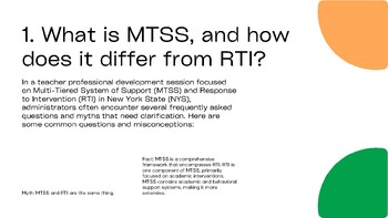 Preview of FAQ about RTI/MTSS in NYS for Teachers/Parents Presentation