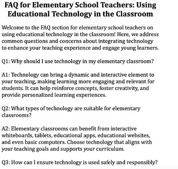 Preview of FAQ for Elementary School Teachers (Ed Tech)