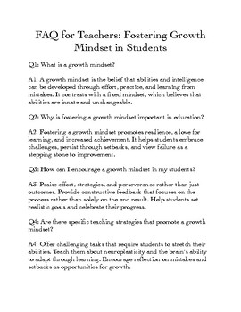 Preview of FAQ for Teachers: Fostering Growth Mindset in Students