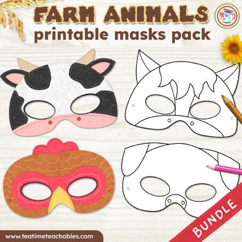 FARM ANIMAL Masks BUNDLE: Color & Black Line Masks by Tea Time Monkeys