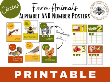 Preview of FARM ANIMALS Digital Alphabet Posters with Numbers 1-20