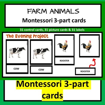 Preview of FARM ANIMALS  Montessori 3-part cards with real photographs