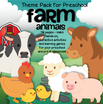 FARM ANIMALS Math Literacy Centers Activities and Printables Preschool 116  pages