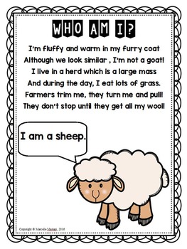 FARM ANIMALS Riddles- POEMS FREEBIE-Great for Language activities