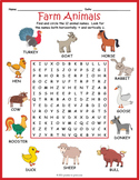 (Kindergarten, 1st 2nd Grade) ESL FARM ANIMAL Word Search 