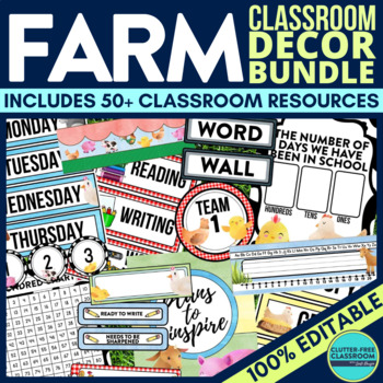 Preview of FARM Classroom Decor Bundle ANIMALS Theme barnyard country Decorations Editable
