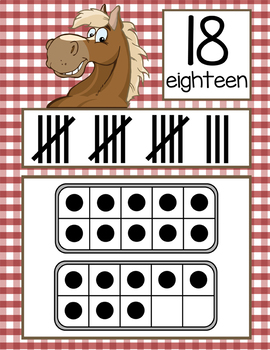 FARM - Number Line Banner, 0 to 20, Illustrated, ten frames, tally marks