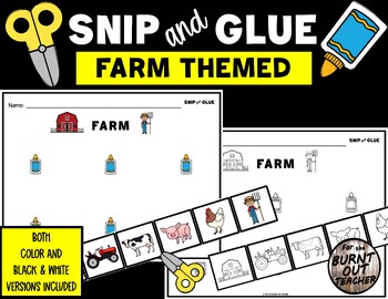 Preview of FARM THEMED SNIP & GLUE cut paste fine motor snipping worksheet PreK OT cutting