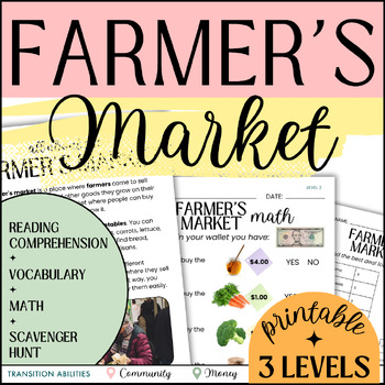 Preview of FARMER'S MARKET  | Reading Comprehension, Life Skills, Math & Scavenger Hunt